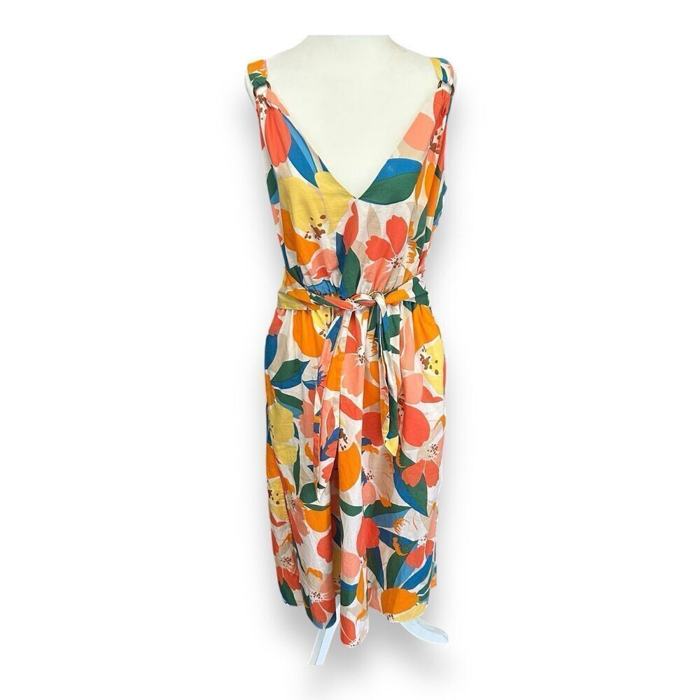 Vince Camuto Floral Midi Sundress Cream Yellow Orange Green Blue Size 14